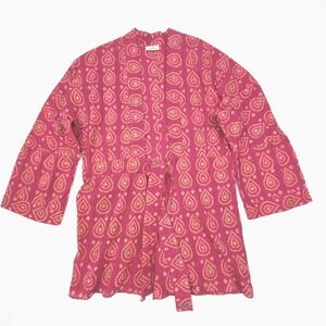 Anokhi Jacket Womens Small/Medium Pink Paisley Block Print Cotton‎ Boho Kimono